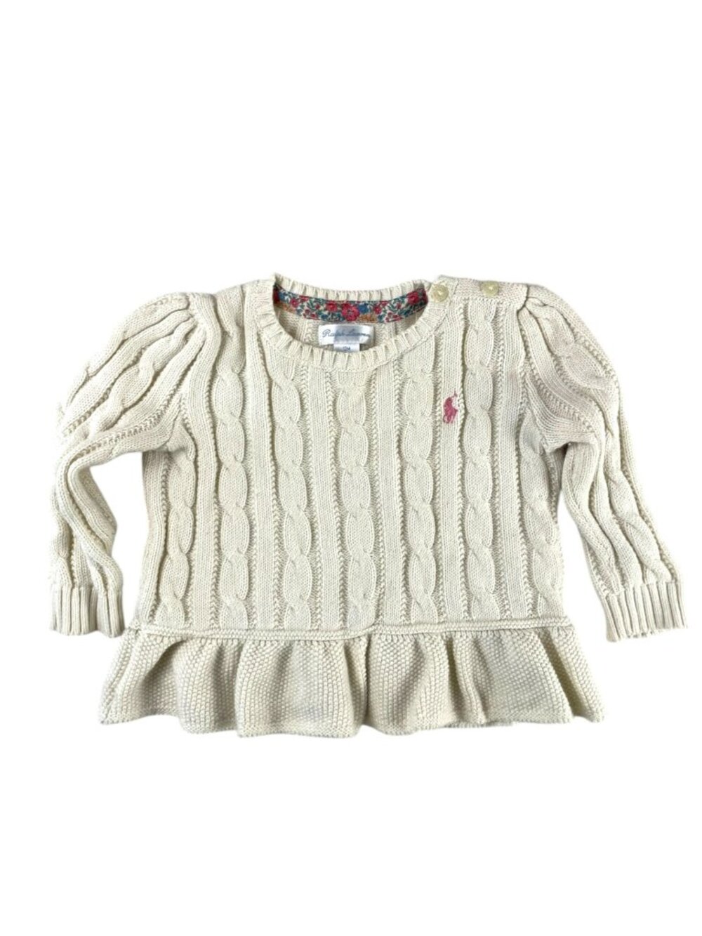 Polo Ralph Lauren Baby Girl Cable-Knit Peplum Sweater 12M